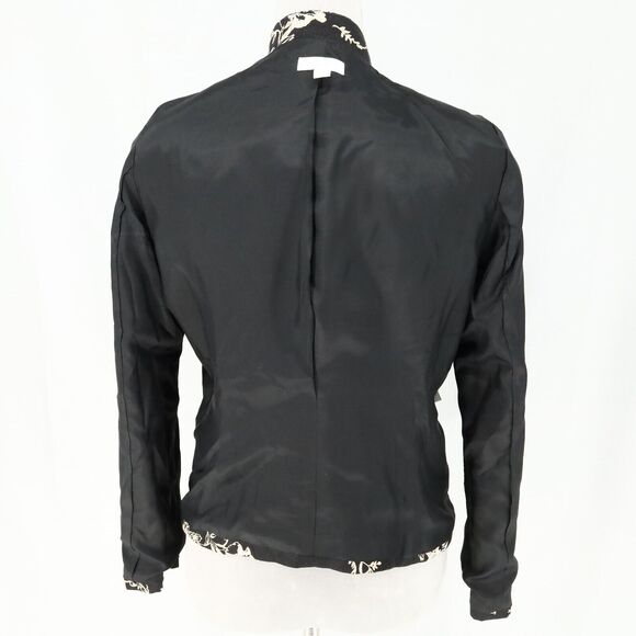 Charter Club Jacket Petites 6P Silk Black Ivory Floral Lined Blazer Vintage - Picture 10 of 13